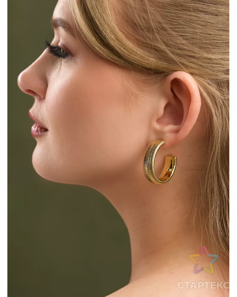 Серьги-кольца "Пружина" d=3см, цвет золото арт. СМЛ-282429-1-СМЛ0010904815 - рис. 2