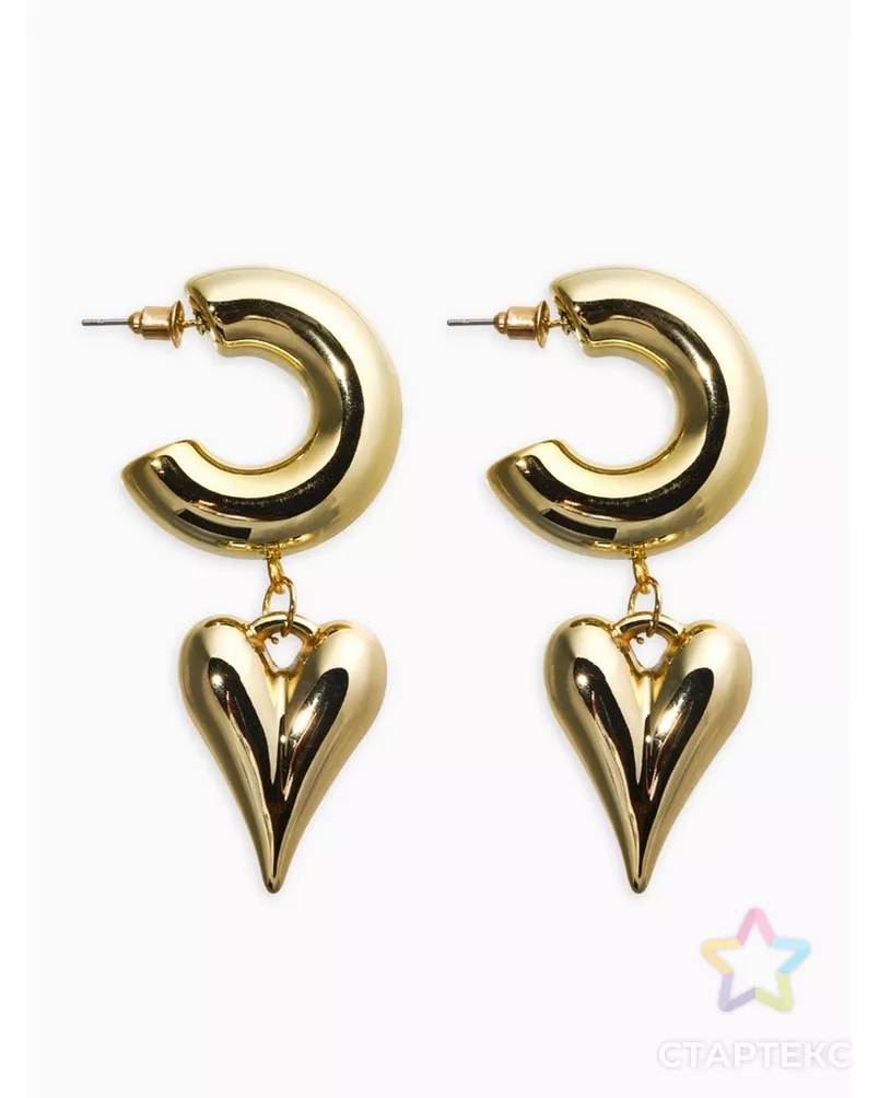 Серьги "Новый стиль", сердечки, цвет золото d2,5см арт. СМЛ-282438-1-СМЛ0010904827 - рис. 1